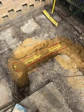 "CAUTION ELECTRIC CABLE BELOW" 写真素材