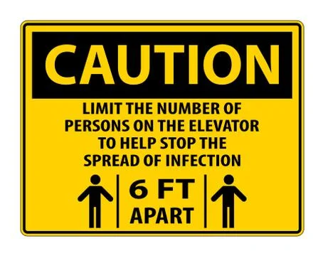 Caution Elevator Physical Distancing Sign Isolate On White Background,Vector  Stock Illustration
