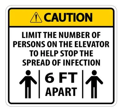 Caution Elevator Physical Distancing Sign Isolate On White Background,Vector  Stock Illustration