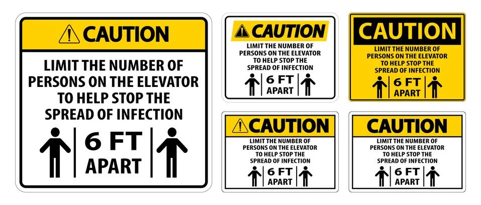 Caution Elevator Physical Distancing Sign Isolate On White Background,Vector  Illustrazione stock