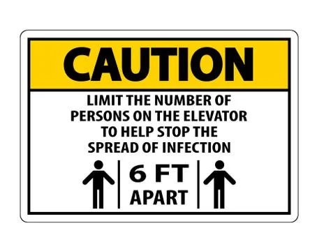 Caution Elevator Physical Distancing Sign Isolate On White Background,Vector  Stock Illustration
