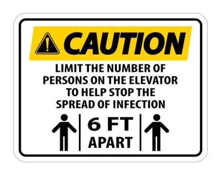 Caution Elevator Physical Distancing Sign Isolate On White Background,Vector  Stock Illustration