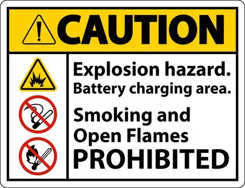 Caution Explosion Hazard Charging Area Sign On White Background Stock Illustration