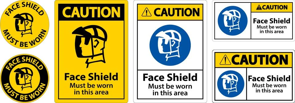 Caution Face Shield Must Be Worn Sign On White Background Stock Illustration
