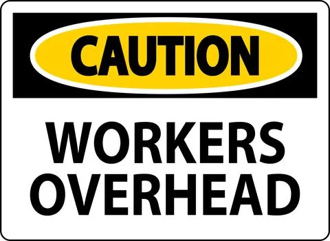 Caution Falling Debris Sign, Workers Overhead Falling Objects Stock Illustration