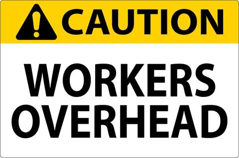 Caution Falling Debris Sign, Workers Overhead Falling Objects 库存插图