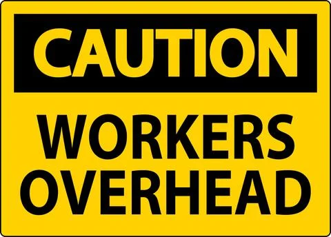 Caution Falling Debris Sign, Workers Overhead Falling Objects Stock Illustration