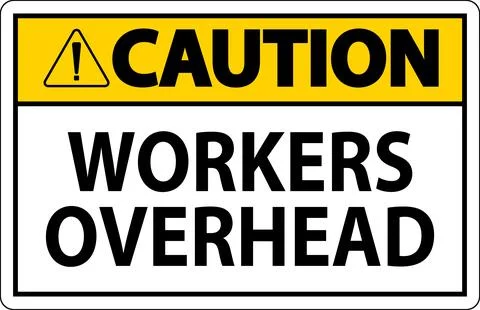 Caution Falling Debris Sign, Workers Overhead Falling Objects Stock Illustration
