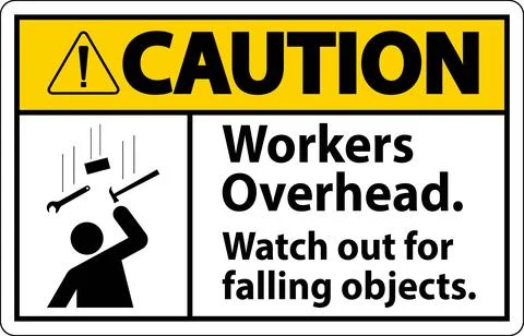 Caution Falling Debris Sign, Workers Overhead Falling Objects Stock Illustration