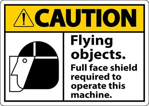 Caution Flying Object Face Shield Required Sign On White Background Stock Illustration