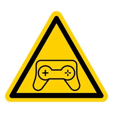 Caution Gaming Zone Sign with Game Controller Icon in Yellow Triangle Shape Illustrazione stock