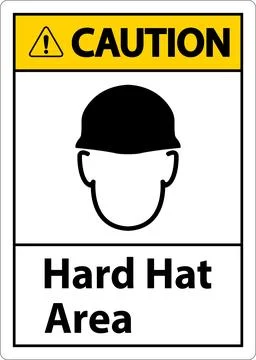 Caution Hard Hat Protection Required Area Sign On White Background Stock Illustration