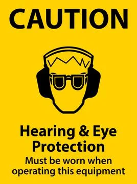 Caution Hearing and Eye Protection Sign On White Background Stock Illustration
