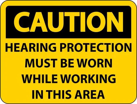 Caution Hearing Protection Must Be Worn Sign On White Background Stock Illustration