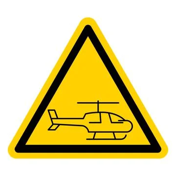 Caution Helicopter Zone Sign with Yellow Background and Black Triangle Outlin Illustrazione stock