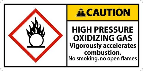Caution High Pressure Oxidizing Gas GHS Sign On White Background Stock Illustration