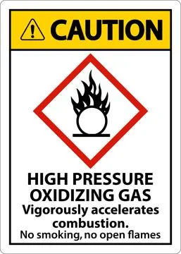 Caution High Pressure Oxidizing Gas GHS Sign On White Background Stock Illustration