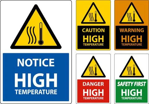 Caution High temperature symbol and text safety sign. Stock Illustration