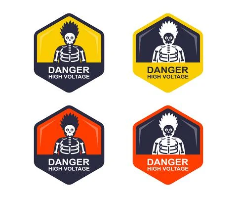 Caution high voltage sign. human high voltage shock. Illustrazione stock