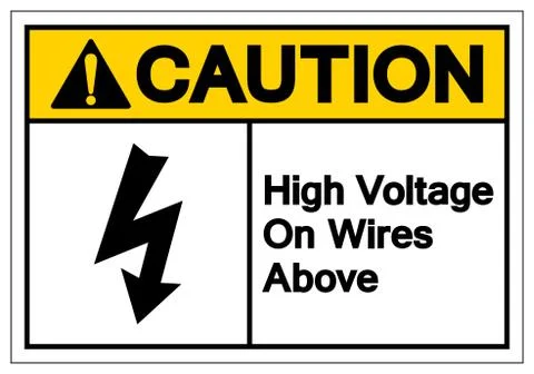 Caution High Voltage On Wires Above Symbol Sign, Vector Illustration, Isolate Stock Illustration