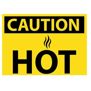 Caution hot warning surface icon on white background. Hot danger sign. Illustrazione stock