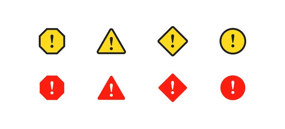Caution icon set, shape. Alert sign. Attention risk triangle symbol in vect.. Stock-Illustration