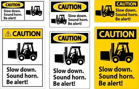 Caution Label Slow Down Sound Horn Be Alert Illustration