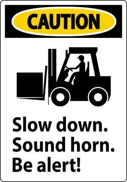 Caution Label Slow Down Sound Horn Be Alert Illustration