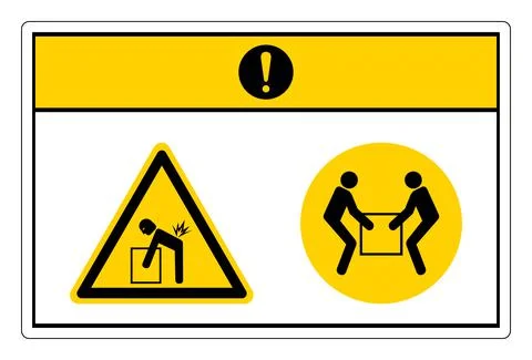 Caution Lift Hazard Use Two Person Lift Symbol Sign On White Background Stock Illustration
