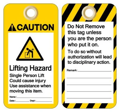 Caution Lifting Hazard Single person lift could cause injury use assistance w Stock Illustration