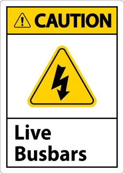 Caution Live Busbars Sign On White Background Ilustración de archivo