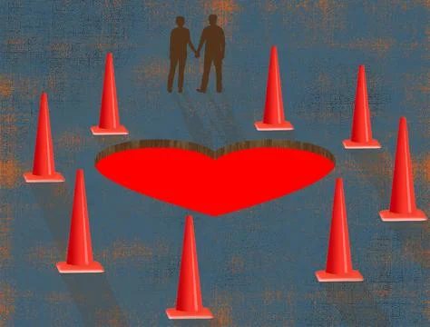 Caution: Love zone ahead. Falling in love can be risky and this 3-d illustrat Stock Illustration