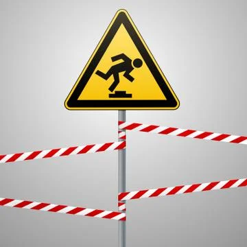 Caution, low-noticeable obstacle. Safety sign. Yellow triangle with black image Stock Illustration
