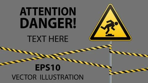 Caution, low-noticeable obstacle. Safety sign. Yellow triangle with black image Stock Illustration