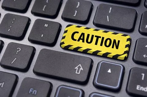 Caution message for internet or computer caution message with yellow and b... Stock Photos