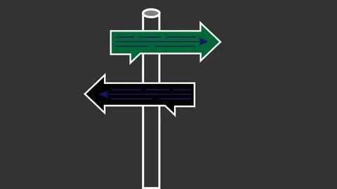 The caution message of left side and right side arrow on gray color illustr.. Illustrazione stock