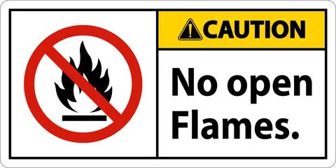 Caution No Open Flames Label Sign On White Background Illustrazione stock