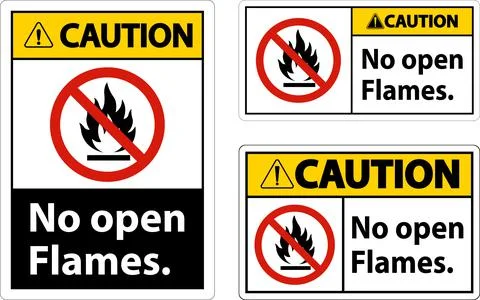 Caution No Open Flames Label Sign On White Background Illustrazione stock
