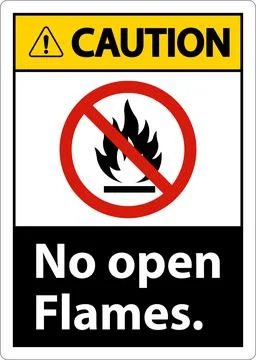 Caution No Open Flames Label Sign On White Background Illustrazione stock