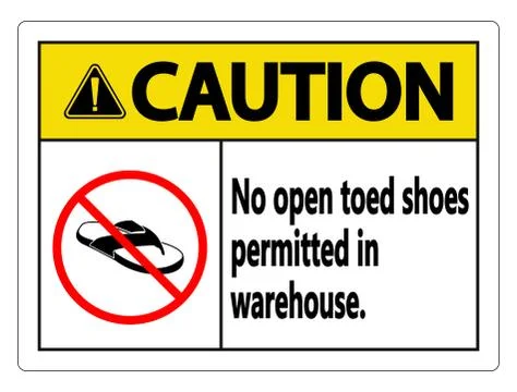 Caution No Open Toed Shoes Sign on white background Stock Illustration