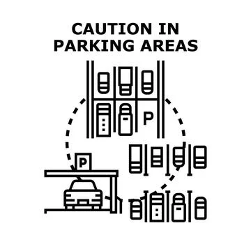 Caution in parking areas vector outline concept Stock Illustration