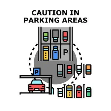Caution in parking areas vector outline concept Stock Illustration