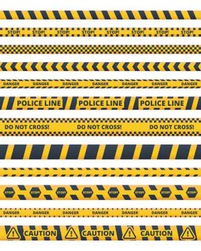 Caution police lines flat vector illustrations set Stock Illustration