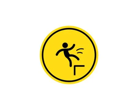 Caution, possible fall from height. Attention is dangerous. Warning sign. Sec Stock Illustration