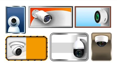 Caution Protect Cctv Nameplates Posters Set Vector Stock Illustration