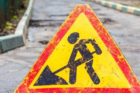 Caution, road works are under way Foto stock