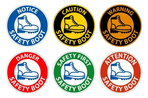 Caution Safety Boot Sign for Workplace or Construction Area Stock Illustration