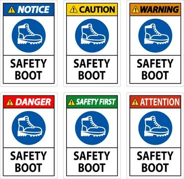 Caution Safety Boot Sign for Workplace or Construction Area Stock Illustration