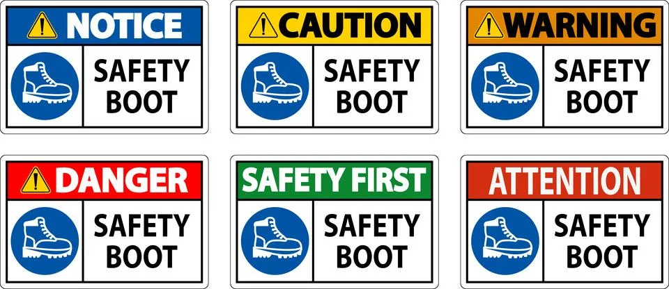 Caution Safety Boot Sign for Workplace or Construction Area Stock Illustration