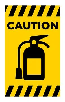 Caution Safety Sign Featuring Fire Extinguisher on Yellow Background Stock Illustration
